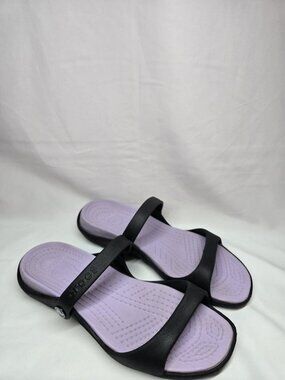 Crocs Cleo Classic Slide Sandals Purple/Black Two Strap Comfort Summer Size 10